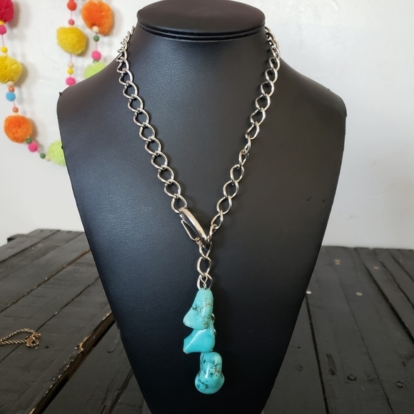 Women's Necklace Turquoise Bead Gems Dangle Charm Jewelry Western Boho Girly - Picture 1 of 4